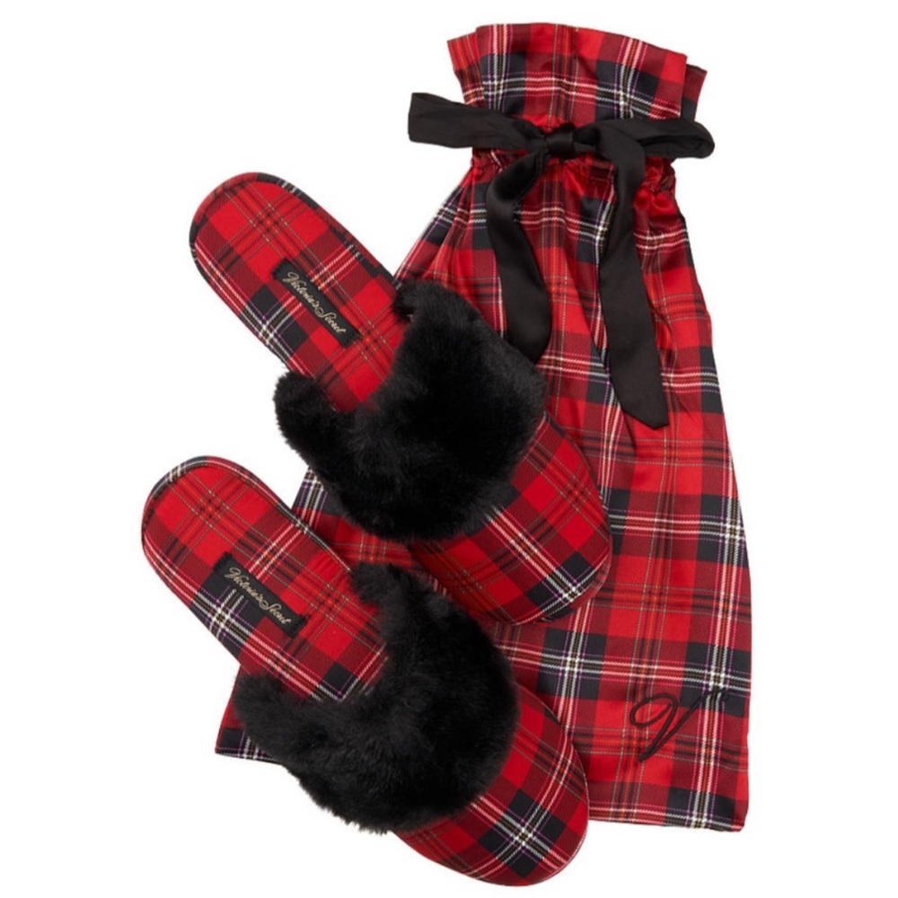 Victoria’s Secret Signature Plaid Satin Slippers